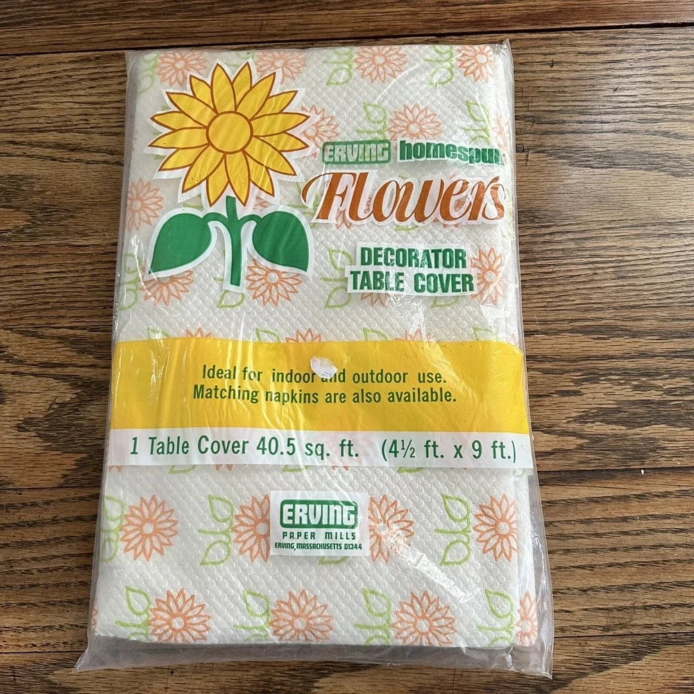 ERVING HOMESPUN TABLECLOTH FLOWERS texture paper 2 ply‎ 54x108 NOS Vintage